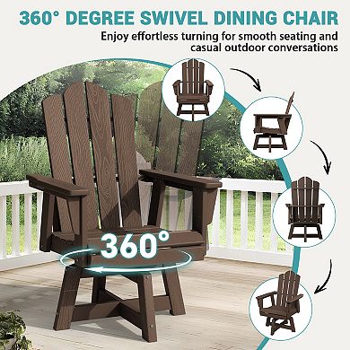HDPE Outdoor Swivel Dining Chair with 360° Rotating Base, Adirondack Backrest
