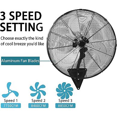 TMWINGS 24" Wall Mount Fan with 3 Speed High Velocity Fan for Garage,Black