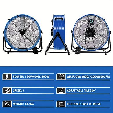 TMWINGS 24 Inch Industrial Fan High Velocity Fan 3 Speed Blue