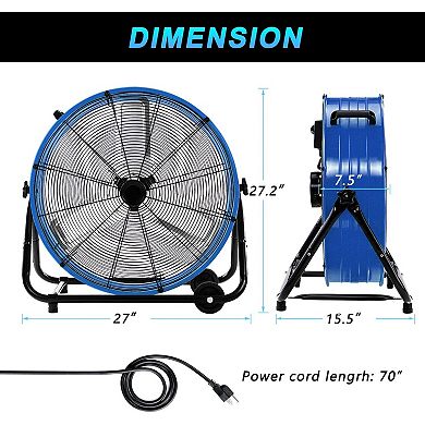 TMWINGS 24 Inch Industrial Fan High Velocity Fan 3 Speed Blue