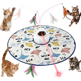 YEVYO All-in-One Automatic Cat Laser Toy - Laser, Spinning Feather Wand for Bored Indoor Adult Cats