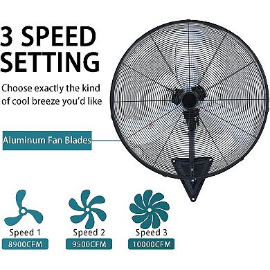 TMWINGS 30" Wall Mount Fan with 3 Speed High Velocity Fan for Garage,Black