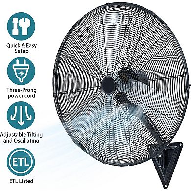 TMWINGS 30" Wall Mount Fan with 3 Speed High Velocity Fan for Garage,Black