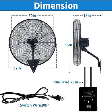 TMWINGS 30" Wall Mount Fan with 3 Speed High Velocity Fan for Garage,Black