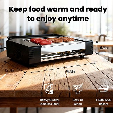 TMWINGS Electric Hot Dog Roller Grill Machine, 800W Compact Sausage Cooker with 5 Non-Stick Rollers