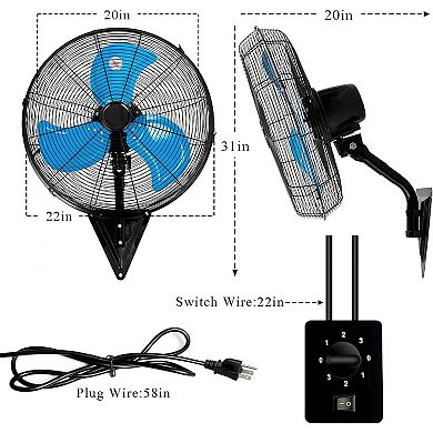 TMWINGS 20" Wall Mount Fan with 3 Speed High Velocity Fan for Garage,Blue