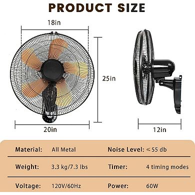 TMWINGS 20 Inch Wall Mounted Fans with Remote Control, Oscillating Fan with 3 Speed Settings