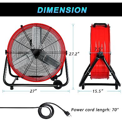 TMWINGS 24 Inch Industrial Fan High Velocity Fan 3 Speed Red