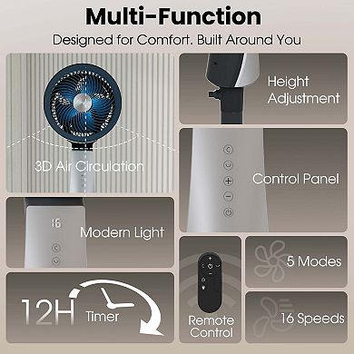 TMWINGS 32 Speeds Pedestal Fan with Remote Control & LED Light, Quiet Floor Fan Equipped