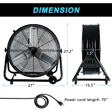 TMWINGS 24 Inch Industrial Fan High Velocity Fan 3 Speed Black