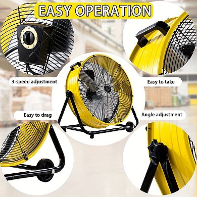 TMWINGS 24 Inch Industrial Fan High Velocity Fan 3 Speed Yellow