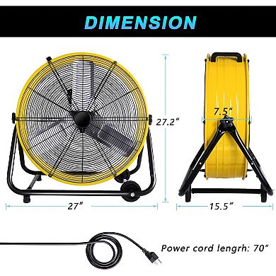 TMWINGS 24 Inch Industrial Fan High Velocity Fan 3 Speed Yellow