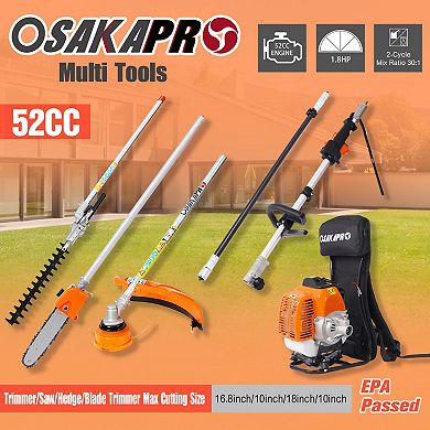 52cc 2-Cycle Gas Powered Backpack Multi-Functional Garden Tool System