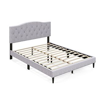 Queen Size Upholstered Platform Bed with Button Tufted Headboard