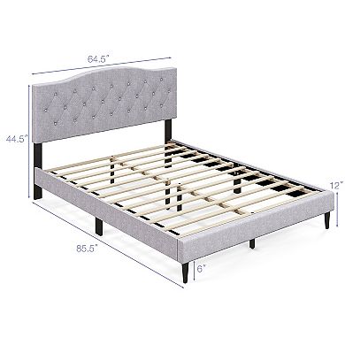 Queen Size Upholstered Platform Bed with Button Tufted Headboard