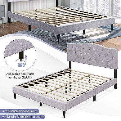 Queen Size Upholstered Platform Bed with Button Tufted Headboard