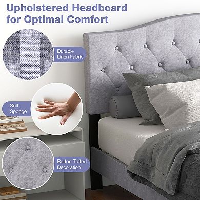 Queen Size Upholstered Platform Bed with Button Tufted Headboard