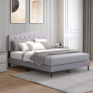 Queen Size Upholstered Platform Bed with Button Tufted Headboard