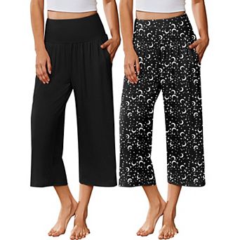 Ekouaer Womens Two Pack Capri Pajama Pants Yoga Pants Lounge Pj Pants Comfy Sleep Pj Bottoms