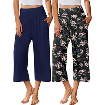 Ekouaer Womens Two Pack Capri Pajama Pants Yoga Pants Lounge Pj Pants Comfy Sleep Pj Bottoms