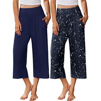 Ekouaer Womens Two Pack Capri Pajama Pants Yoga Pants Lounge Pj Pants Comfy Sleep Pj Bottoms