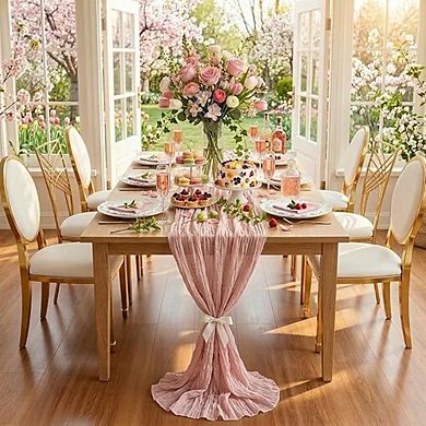 4-Pack Pink Cheesecloth Table Runners, Boho Rustic Wedding & Party Decor