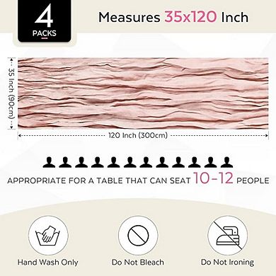 4-Pack Pink Cheesecloth Table Runners, Boho Rustic Wedding & Party Decor