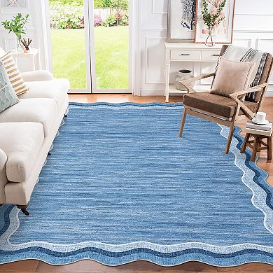 Washable Non-Slip Scalloped Edge Area Rug Soft, Stain Resistant & Non-Shedding Throw Rug