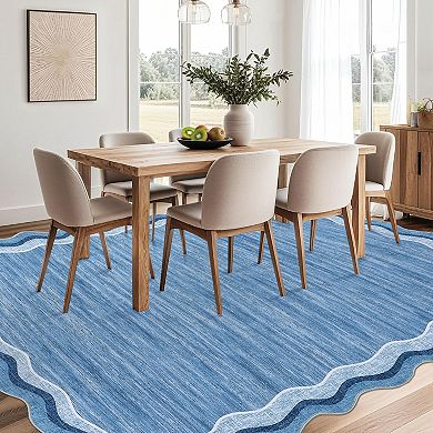 Washable Non-Slip Scalloped Edge Area Rug Soft, Stain Resistant & Non-Shedding Throw Rug