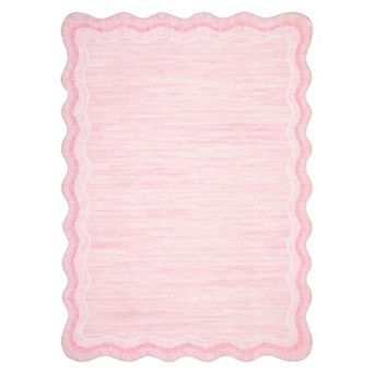 Washable Non-Slip Scalloped Edge Area Rug Soft, Stain Resistant & Non-Shedding Throw Rug