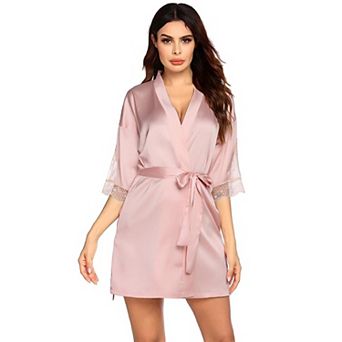 Ekouaer Women Satin Robes Lace Cami Silk Bridesmaid Lingerie Kimono Three Quarter Sleeve