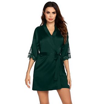 Ekouaer Women Satin Robes Lace Cami Silk Bridesmaid Lingerie Kimono Three Quarter Sleeve