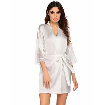 Ekouaer Women Satin Robes Lace Cami Silk Bridesmaid Lingerie Kimono Three Quarter Sleeve