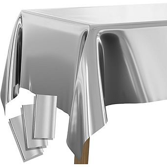 3-Pack Silver Foil Tablecloths, Rectangle, Waterproof, Disposable, Durable