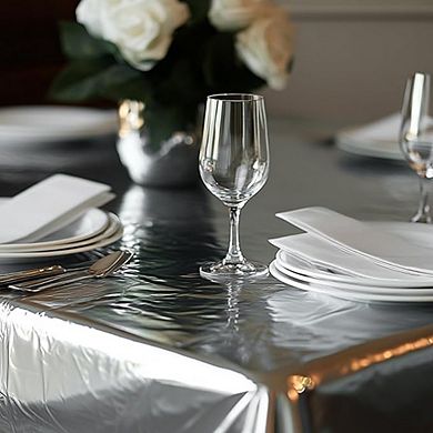 3-Pack Silver Foil Tablecloths, Rectangle, Waterproof, Disposable, Durable