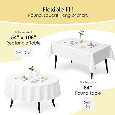 12-Pack White Plastic Tablecloths, Disposable, Heavy-Duty, Waterproof