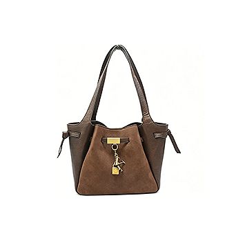 Adrienne Vittadini Suede Structured Tote Bag With Layered Handle Overlay