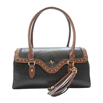 Adrienne Vittadini East/West Studded Flap Top Handle Bag With Tassel Charm
