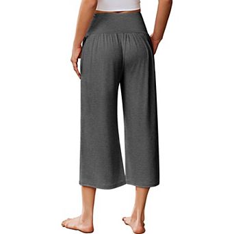Ekouaer Womens Pajama Pants Wide Leg Capri Yoga Pants Lounge Comfy Sleep Pj Bottoms with Pockets
