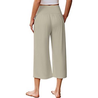 Ekouaer Womens Pajama Pants Wide Leg Capri Yoga Pants Lounge Comfy Sleep Pj Bottoms with Pockets