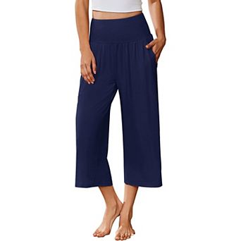 Ekouaer Womens Pajama Pants Wide Leg Capri Yoga Pants Lounge Comfy Sleep Pj Bottoms with Pockets