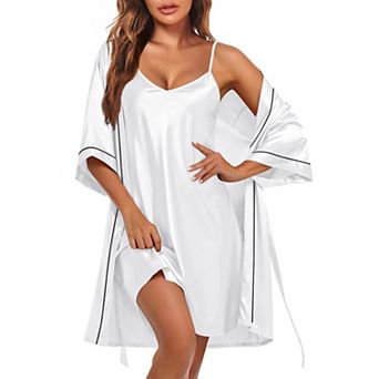 Ekouaer Women Satin Robe Two Piece Set Nightgown with Robe Bridal Party Bathrobe Nightwear