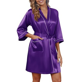 Ekouaer Women Silk Robe Satin Knee Length Bride Bridesmaid Wedding Party Bathrobe Sleepwear
