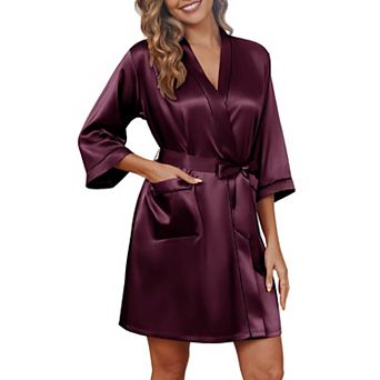 Ekouaer Women Silk Robe Satin Knee Length Bride Bridesmaid Wedding Party Bathrobe Sleepwear