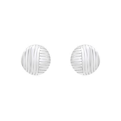 Aleure Precioso Sterling Silver Basket Weave Groove Round Button Post Earrings