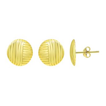 Aleure Precioso Sterling Silver Basket Weave Groove Round Button Post Earrings