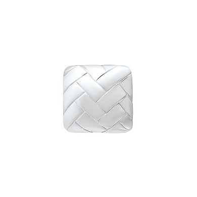 Aleure Precioso Sterling Silver Basket Weave Groove Square Button Post Earrings