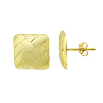 Aleure Precioso Sterling Silver Basket Weave Groove Square Button Post Earrings