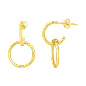 Aleure Precioso Sterling Silver Circle Drop Half Hoop Post Earrings