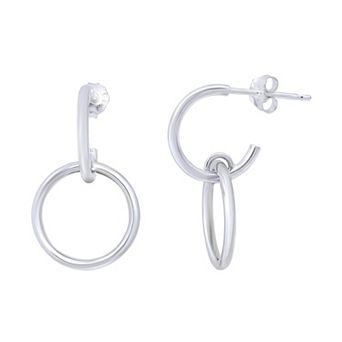 Aleure Precioso Sterling Silver Circle Drop Half Hoop Post Earrings